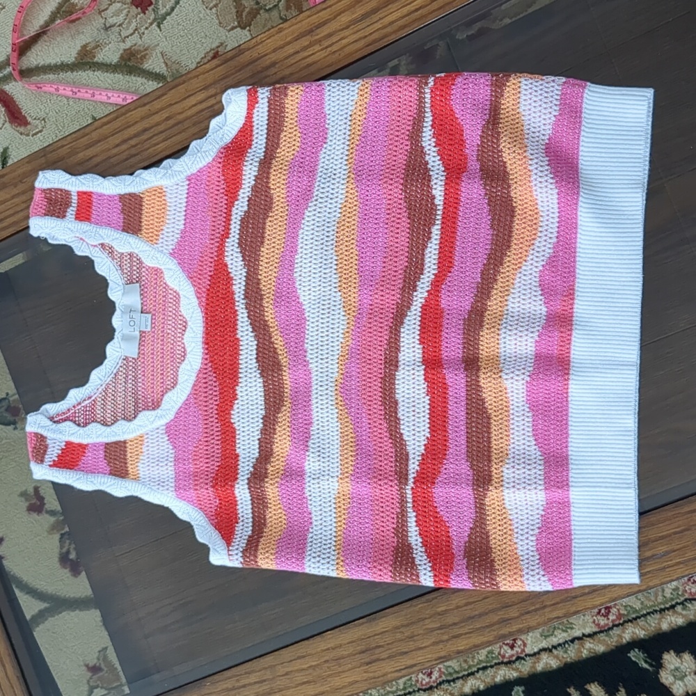 Loft Knit Tank With Scalloped Neckline/Armholes Desert Colors XXS
